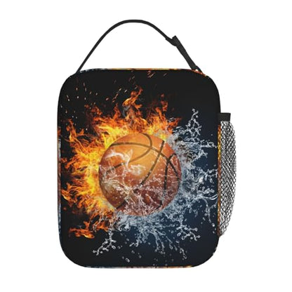 Fire And Water Basketball Portable Lunch Box, Cooler Bags Insulated Thermal Lunch Tote Bag with Shoulder Strap For Women Men Adults Work Travel - color: Basketball