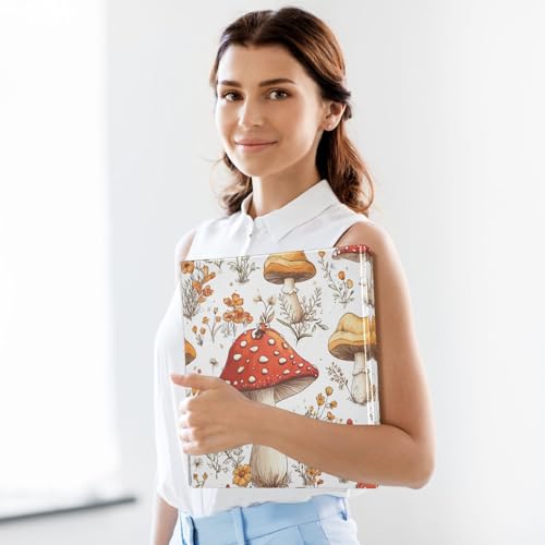 3 Ring Binder with Clipboard, D Rings Holds 200 Sheets, Heavy Duty Binders Folder for School Office, Waterproof PVC Cover with 3 Interior Clear Pockets, Mushrooms