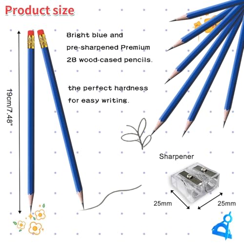 Adhere 25pcs Woodcase Pencils with Eraser Premium Pre-Sharpened Hexagon Graphite 2B pencils ideal for home, office writing including a Free Sharpener(Navy Blue・25pcs) - color: Navy Blue・25pcs
