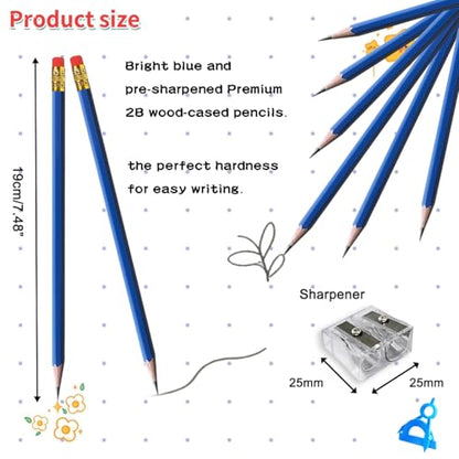 Adhere 25pcs Woodcase Pencils with Eraser Premium Pre-Sharpened Hexagon Graphite 2B pencils ideal for home, office writing including a Free Sharpener(Navy Blue・25pcs) - color: Navy Blue・25pcs