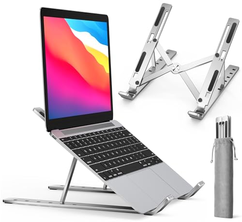 ivoler Laptop Stand, Laptop Holder Riser Computer Tablet Stand, 6 Angles Adjustable Aluminum Ergonomic Foldable Portable Desktop Holder Compatible with 10-15.6” MacBook,iPad, HP, Dell, Lenovo Silver - color: A-Silver