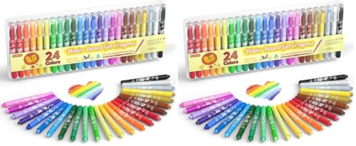 Shuttle Art 24 Colors Gel Crayons for Toddlers, Non-Toxic Crayons Set for Kids Children Coloring, Crayon-Pastel-Watercolor Effect, Ideal for Paper (Pack of 2) - size: 1 Count (Pack of 48)