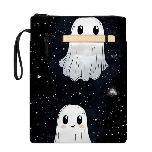 Padded Book Sleeve with Zipper & Front Pocket, Fabric Book Cover | Cute Ghost Starry Sky Space11.4"x8.7" Washable Canvas Pouch for Hardcovers, Tablets & Reading Accessories - color: Cute Ghost Starry Sky Space