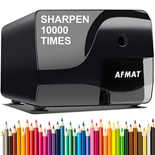 AFMAT Electric Pencil Sharpener, Heavy Duty Pencil Sharpeners for 6-8mm Colored Pencils, Fast Sharpen, 3 Sharpness Setting, 10,000+ Sharpenings for Classroom/School/Home/Teachers, PS106 - color: Black