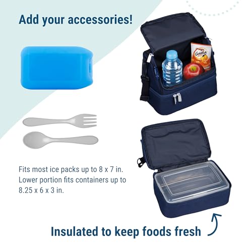 Wildkin Two Compartment Lunch Bag, Whale Blue | Two compartments keep lunch and snacks separate, PEVA-lined main section, ages 5+ — clean solid colors - color: Whale Blue