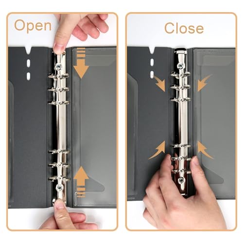 CAGIE A5 Binder 6 Ring Notebook with Dividers Refillable Planner Binder with Pockets, Refill Paper Include Planning Square Ruled and Dotted Pages, 6.89 x 9.25 In, (Grey, A5 Daily&Dot Page) - color: Grey