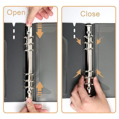 CAGIE A5 Binder 6 Ring Notebook with Dividers Refillable Planner Binder with Pockets, Refill Paper Include Planning Square Ruled and Dotted Pages, 6.89 x 9.25 In, (Grey, A5 Daily&Dot Page) - color: Grey