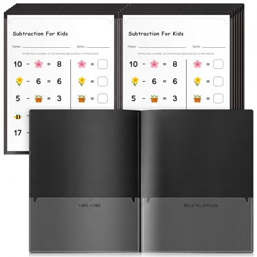 Henoyso 24 Pcs Plastic Folders with Clear Front Pockets Heavy Duty Take Home Back to School Pockets Homework Folders for School Students Parent Teacher Classroom Communication (Black) - color: Black