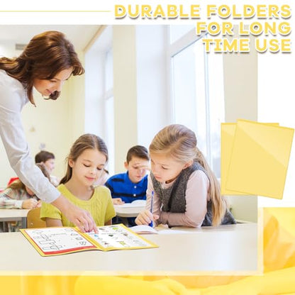Henoyso 24 Pcs School and Home 2 Pocket Folders with 4 Clear Inner Pockets Plastic Heavy Duty Homework Folders Parent Teacher Communication for Student Home Office Classroom,11 x 9 Inch (Yellow) - color: Yellow