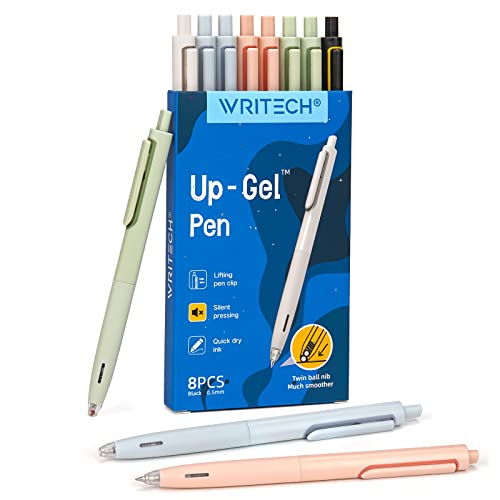 WRITECH Gel Pens Fine Point: 0.5mm No Smear & Smudge Black Ink Pen Click for Journaling Sketching Drawing Notetaking Retractable Extra Finepoint Smooth Writing Silent Pen Set Non Bleed 8ct Up-Gel - color: Black Ink, size: 1 Count (Pack of 8)