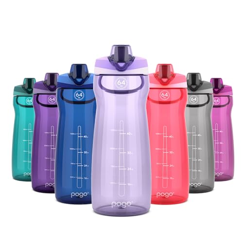 Pogo 64oz Plastic Water Bottle with Leak-Proof Chug Lid and Carry Handle, Reusable, BPA Free, Capacity Markings, Dishwasher Safe, Perfect for Travel, School, Outdoors, and Gym, Lilac - color: Lilac, size: 64 Ounces