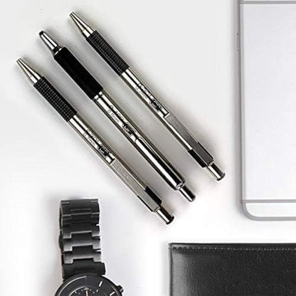 Zebra Pen STEEL G-301 Retractable Gel Pen, Black Ink, 0.7mm, 2-Pack | Stainless Steel Barrel, Textured Grip, Easy-Glide Smooth, Skipless Ink, Fine Point Tip, Professional Design (41312) - color: Black B