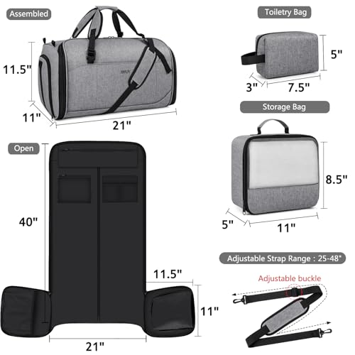 Convertible Garment Bags for Travel - Carry on Garment Duffle Bag with Backpack Straps for Men Women, 4 in 1 Large Travel Duffel Bags with Shoes Compartment Hanging Suit Dress Weekender Bag 3pcs Set - color: C-Grey