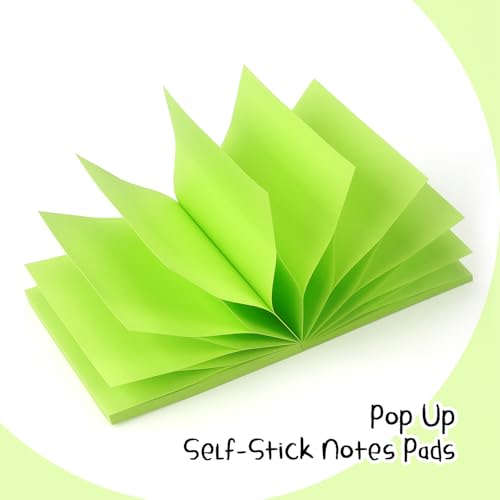 Sticky Notes 3x3 Pop Up Self-Stick Notes Pads with Bright Colors, Easy to Post for Office, School, Home, 4 Pads/Pack, 90 Sheets/Pad (Green) - color: Green