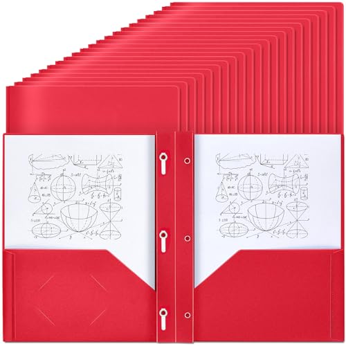 Lincia 100 Pcs Plastic Folders with Pockets and Prong Folders with Prongs 2 Pockets for Office, School for Students, Teachers, Office Workers(Red) - color: Red