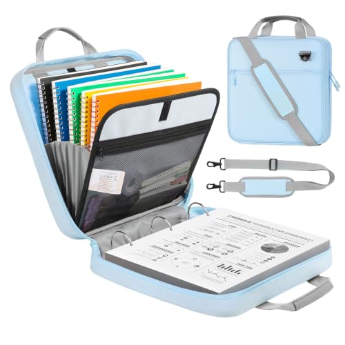 MoKo Zipper Binder, 2 Inch 3 Ring Binder with 500 Sheets Capacity & Shoulder Strap & Handle, Multi-Pocket Zipper Organizer for Middle School, Blue & Gray - color: Blue + Gray, size: 2 Inches O-ring