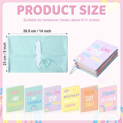 6 Pack Pastel Inspirational Quotes Book Cover Stretchable Reusable Jumbo Book Covers Protector for Textbook Hardcover Books up to 9 x 11 in Fabric Books Sox Back to Supplies - color: Pastel