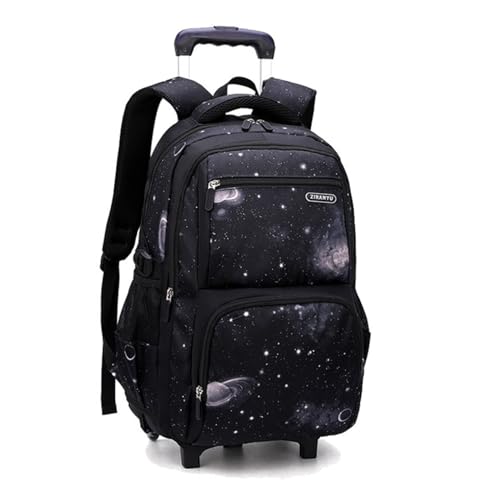 Boys Rolling Backpacks Kids'Luggage Wheeled Backpack for School Kids Trolley Bags Space-Galaxy Roller Bookbag on 2 Wheels - color: Black-starry Sky, style: 2 Wheels+backpack