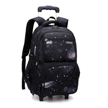 Boys Rolling Backpacks Kids'Luggage Wheeled Backpack for School Kids Trolley Bags Space-Galaxy Roller Bookbag on 2 Wheels - color: Black-starry Sky, style: 2 Wheels+backpack