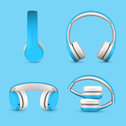 LilGadgets Connect+ Foldable Headphones, Adjustable Fit Soft Touch Padding for Kids with Mic, Volume-Limited & Noise Reduction On-Ear Wired Headset for School with SharePort - Blue, Ages 3-14 - color: Blue