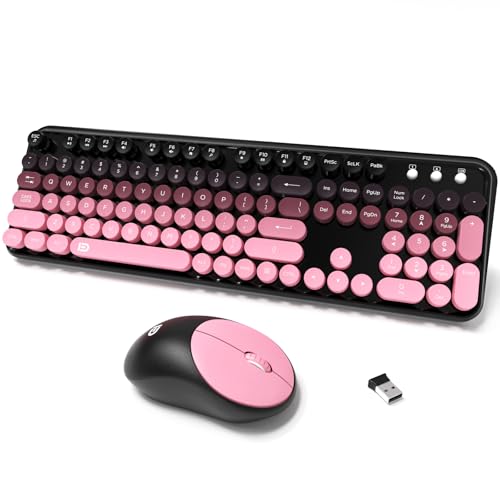 Wireless Keyboard and Mouse Combo, 2.4 GHz Wireless Full-Sized Typewriter Keyboard with Round Keycaps for Windows, Computer, Desktop, PC, Laptop (Pink) - color: Pink