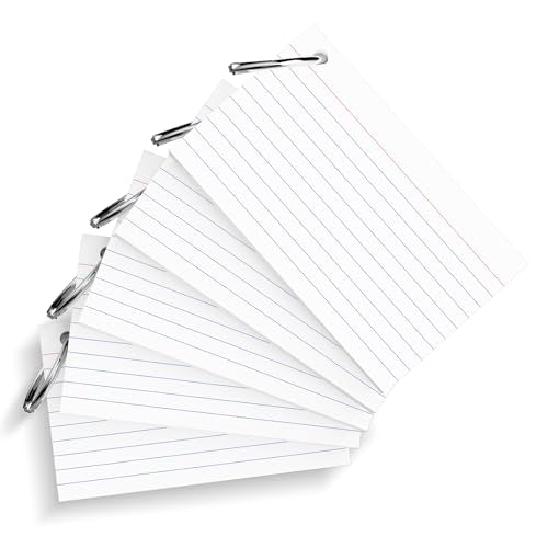 250 Count White Index Cards 3x5 Inch with Key Ring, 180gsm Heavyweight Flash Card (50 Sheets Each), Durable & Portable Note Taking for Students, Teachers, Study Note Cards for Office Home School - color: White 5 Pack