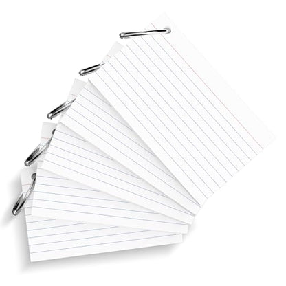250 Count White Index Cards 3x5 Inch with Key Ring, 180gsm Heavyweight Flash Card (50 Sheets Each), Durable & Portable Note Taking for Students, Teachers, Study Note Cards for Office Home School - color: White 5 Pack