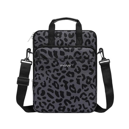 MOSISO 12.9 inch Tablet Sleeve Bag for iPad Pro 13 M4&iPad Air 13 M3 M2,iPad Pro 12.9 M2 M1 6/5th,Surface Laptop Go 12.4,Galaxy Tab S8+/S9+ 12.4, Leopard Grain Tablet Shoulder Bag with 3 Pockets,Black - color: Black