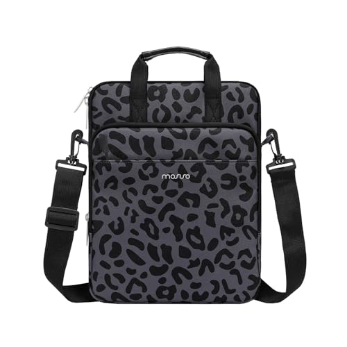 MOSISO 12.9 inch Tablet Sleeve Bag for iPad Pro 13 M4&iPad Air 13 M3 M2,iPad Pro 12.9 M2 M1 6/5th,Surface Laptop Go 12.4,Galaxy Tab S8+/S9+ 12.4, Leopard Grain Tablet Shoulder Bag with 3 Pockets,Black - color: Black