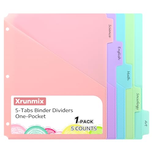 【5 Tabs Dividers with Pockets for 3 Ring Binder, 5 Count Binder Dividers for US Letter Size, Tabbed Dividers for School, Office, and Home Organization, 5 Pastel Colors (1)】