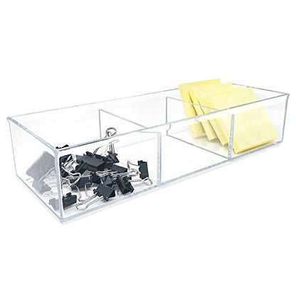 Isaac Jacobs Large 3-Compartment Acrylic Stackable Organizer (12.9" L x 5" W x 2.7" H), Multi-Sectional Tray & Storage Solution for Makeup, Craft Supplies, Bathroom, Kitchen, Office (Clear)