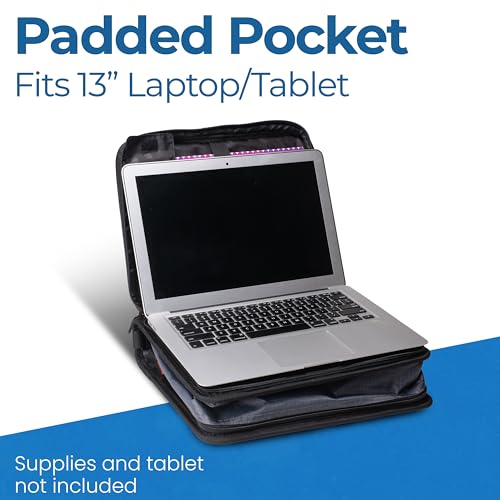 Case-it 2 Inch 3 O-Ring Zipper Binder with Padded Laptop Case Workstation, Shoulder Strap, LT-117, Black - color: D Black / Multi, size: 1 Pack