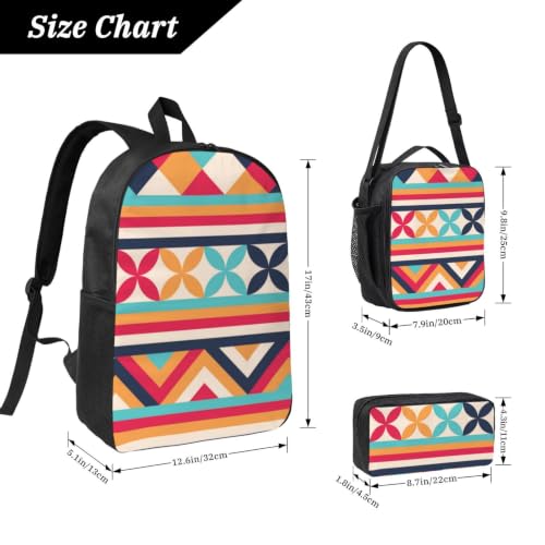 Aztec Geo Striped Pattern Commuter Bag Lunch Container Bag And Pouch | Generous Storage 3 In 1 Rucksack Combination, Padded Laptop Shoulder Bag With Cooler Lunch Bag And Slim Organizer Pouch - color: 6
