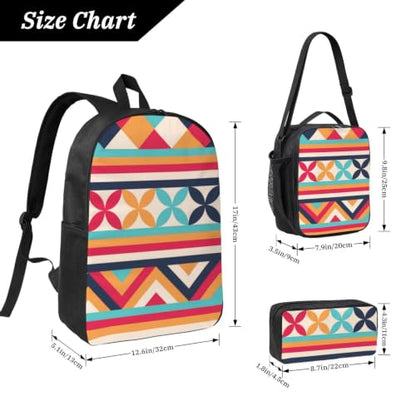 Aztec Geo Striped Pattern Commuter Bag Lunch Container Bag And Pouch | Generous Storage 3 In 1 Rucksack Combination, Padded Laptop Shoulder Bag With Cooler Lunch Bag And Slim Organizer Pouch - color: 6