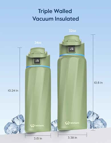 WaterH BOOST Smart Water Bottle Tracker with Reminder to Drink Water, 32oz | Double Wall Vacuum Insulated Stainless Steel, BPA-Free, Leakproof, Smart App Tracking, Travel-Friendly Wide Mouth for Office - color: Green, size: 32 Ounces