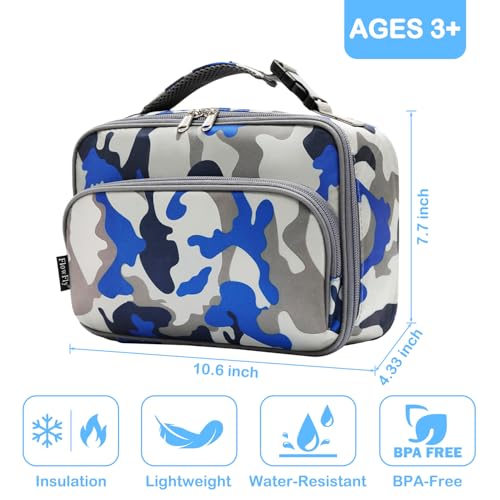 FlowFly Kids Lunch box Insulated Soft Bag Mini Cooler Back to School Thermal Meal Tote Kit for Girls, Boys,Blue Camo - color: Blue Camo