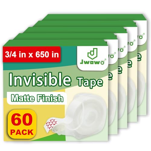 Invisible Tape with Refillable Tape Dispenser, Holiday Supplies and Gift Wrap Tape, Great for Christmas Crafts, Matte Finish, 3/4 in x 650 in 60 Pack - size: 60 Pack