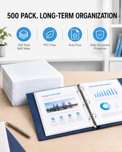 KTRIO Sheet Protectors for 3 Ring Binder 500 Pack, Plastic Sleeves 8.5 x 11 | Clear Page Protectors, Acid-Free Plastic, Fits Letter Size Paper Documents, Top Loading, Business Office School Supplies - size: 500 Pack, style: Clear Finish
