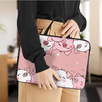 Laptop Sleeve Bag with Handle Computer Protective Soft Cover Case for 14 Inch 13 Inch Laptop,Cute Pink Pig - color: Cute Pink Pig