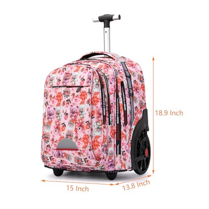 Rolling Backpack 22 Inch Backpack with Wheels for Business, College Student and Travel Commuter, Waterproof Wheeled Backpack (Pink-Flower) - color: Pink-Flower
