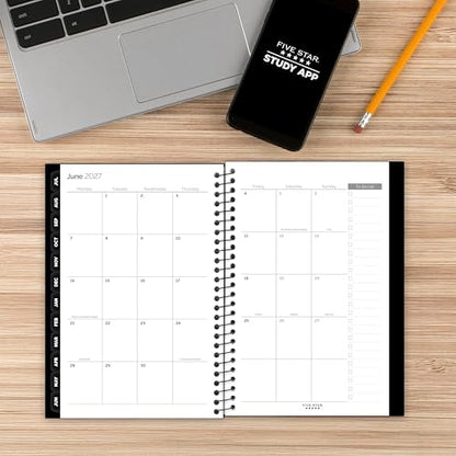 Five Star Planner 2026-2027 Weekly & Monthly Academic 12-Month July-June Advance Student Planner + Study App, 5-1/2" x 8-1/2", Black (CAW45905) - color: Black, size: Half Letter (5.5 x 8.5 inches), style: 2026-2027