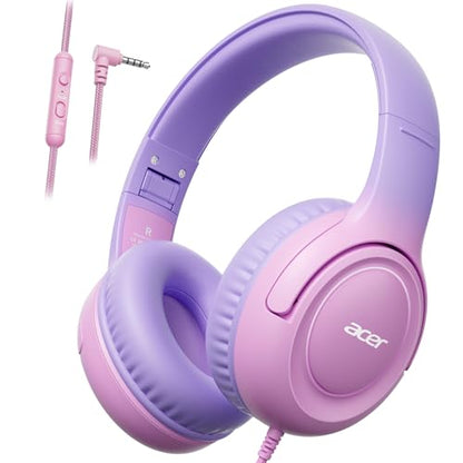 Acer Kids Headphones - 85/94dB Volume Limiter, Foldable Wired Over Ear Headphones for Travel, 3.5mm Jack, Toddler Headphones for School, Travel, iPad, Tablet, Purple Pink, HK03 - color: Purple-Pink Gradient