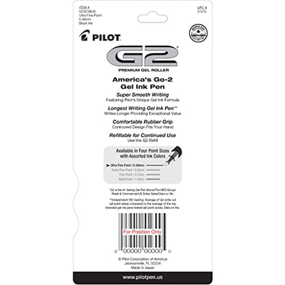Pilot G2 Premium Refillable and Retractable Rolling Ball Gel Pens, Ultra Fine Point, Gel Ink Pens, 0.38mm, Black Ink, 4-Pack