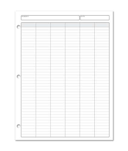 BookFactory 6 Columns Columnar Sheets/Six Column Loose Sheet Format - 50 Pieces of Paper, 8.5'' x 11'', 3 Hole Punched Loose Leaf Sheets (Made in USA) - size: 6 Column, style: Loose Sheets
