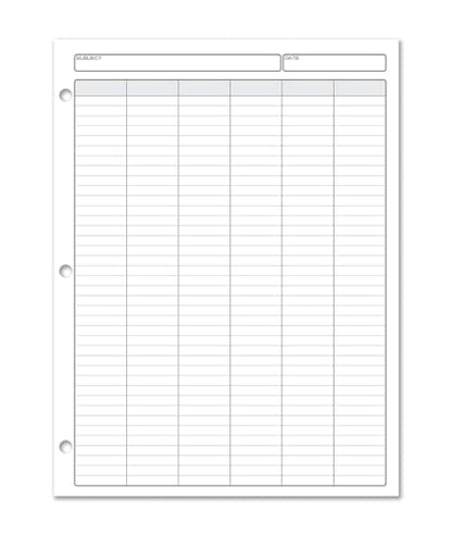 BookFactory 6 Columns Columnar Sheets/Six Column Loose Sheet Format - 50 Pieces of Paper, 8.5'' x 11'', 3 Hole Punched Loose Leaf Sheets (Made in USA) - size: 6 Column, style: Loose Sheets