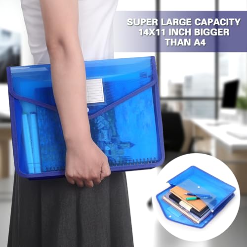 Tamaki Plastic Expanding File Folder, Fit Letter/A4 Size, Blue, 1 Pack | Transparent envelopes with Snap Closure, No Dividers, Large Capacity - color: Blue