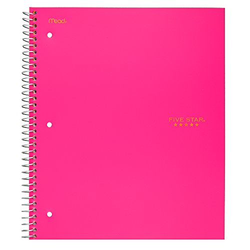 Five Star Spiral Notebook, 3 Subject, College Ruled Paper, 150 Sheets, 11" x 8-1/2", Pink (73501) - color: 11 Bright Pink
