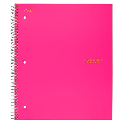 Five Star Spiral Notebook, 3 Subject, College Ruled Paper, 150 Sheets, 11" x 8-1/2", Pink (73501) - color: 11 Bright Pink