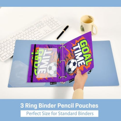 Gredecor 3 Ring Binder Pencil Pouch, Goal Time Soccer Ball Zippered Pen Case Pouches with Clear Window, 2 Pack Stylish Office & School Supplie - color: Goal Time Soccer Ball