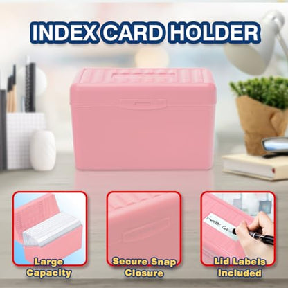 H4D 3x5 Index Card Holder with 100 Index Cards and 25 Dividers, Light Pink | 3x5 Inch Plastic Box, Heavyweight 3x5 Index Cards, Plastic 3x5 Index Card Dividers, Snap Closure Lid - color: Light Pink, size: 3"x5"
